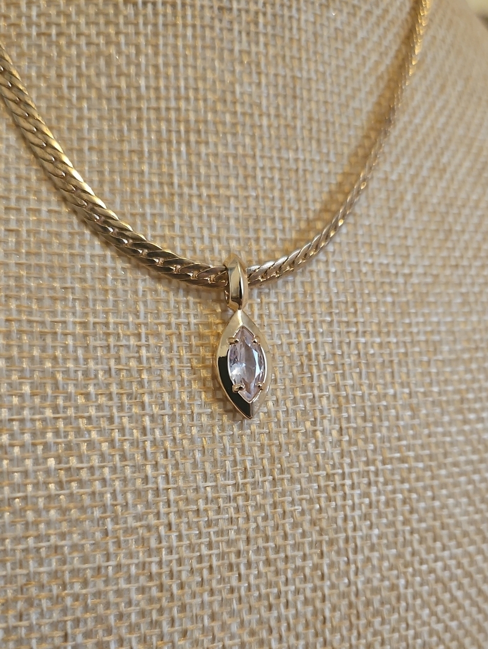 Gold-Tone Necklace with Marquise Clear Stone Pendant